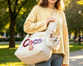 Aangepaste huisdiernaam draagtas, huisdier reisschouder, kat hond draagbare veilige tas, warme puppy crossbody tas, hondenliefhebber cadeau