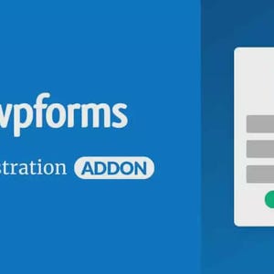 May include: A blue graphic with the text "wpforms User Registration ADDON". A cartoon bear character waves from the left. On the right is a white form with an orange user icon and fields.