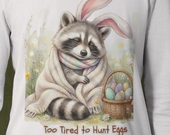 Mapache cansado de Pascua PNG, Manta acogedora Diseño de humor primaveral (Descarga digital)