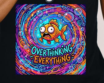 Pez dorado que piensa demasiado en todo PNG, Pez divertido PNG, Dibujo animado de pez dorado ansioso PNG, Diseño de pez con remolinos coloridos PNG, Descarga digital