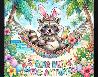 Raccoon Beach Vacation PNG, Easter Bunny Tropical Spring Design