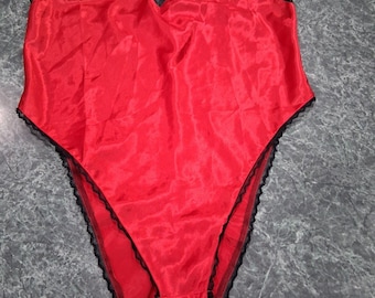 VTG Victoria's Secret Gold Label Rot Satin Teddy Lineré High Cut Womens Medium