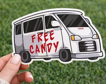 Funny Free Candy Van Sticker, Creepy Meme Decal Humor Vinyl Van Cartoon (3 Stickers)