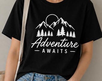 Adventure Awaits Shirt, Mountain Graphic Tee, Outdoor Nature T-Shirt, Travel Lover Gift