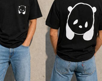 Panda Print T-Shirt, Minimal Animal Graphic Tee, Oversized Kawaii Bear Funny Streetwear Print