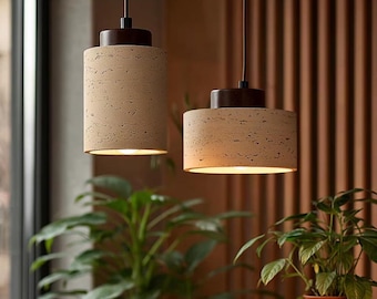 Lámpara colgante Wabi Sabi – Lámpara de piedra travertino, iluminación colgante minimalista moderna