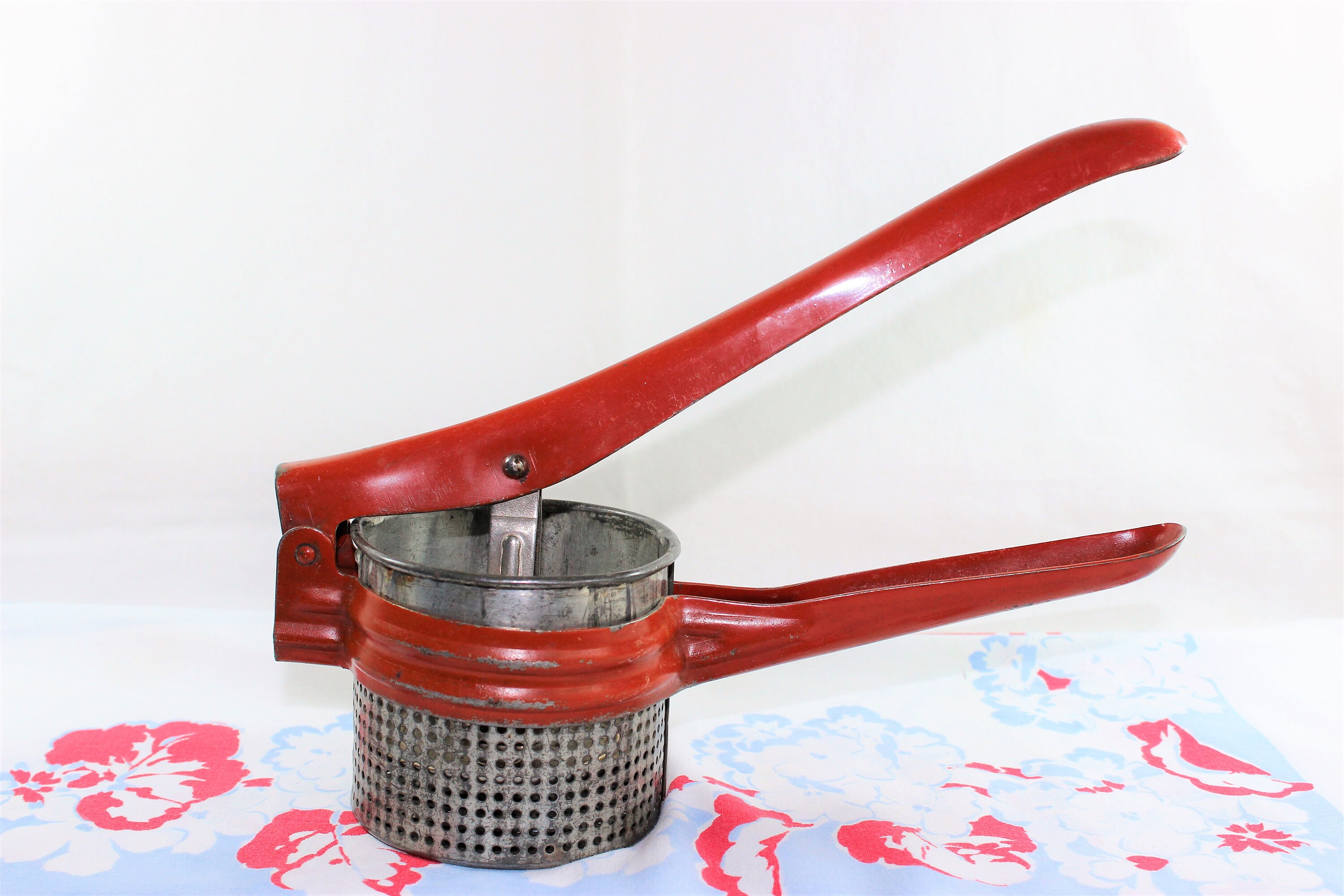 Vintage Red Metal Potato Ricer Etsy