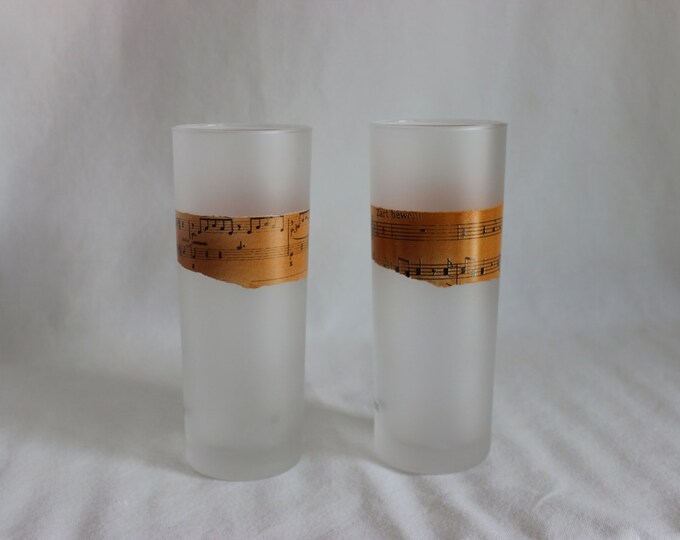 Two Dartington Designs France Frosted Tom Collins Glasses With Musical