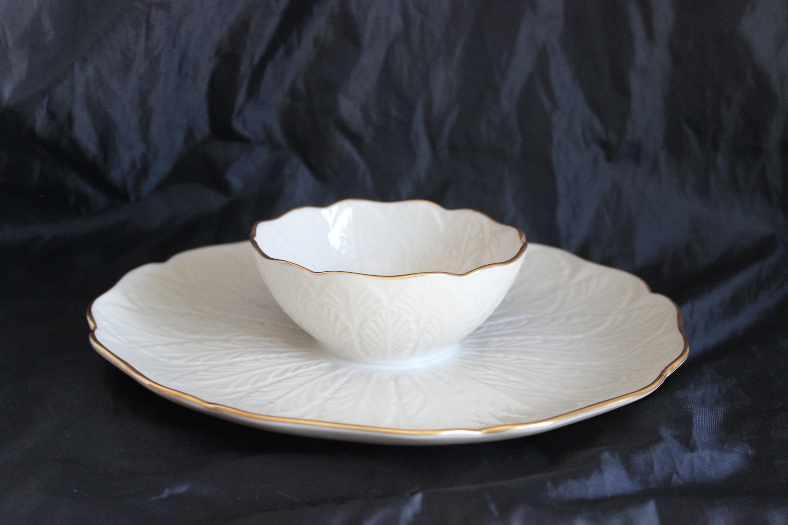 Lenox Greenfield Collection One Piece Chip and Dip Plate Gold Trim Etsy