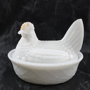 Westmoreland Glass White Milk Glass Hen on Basket