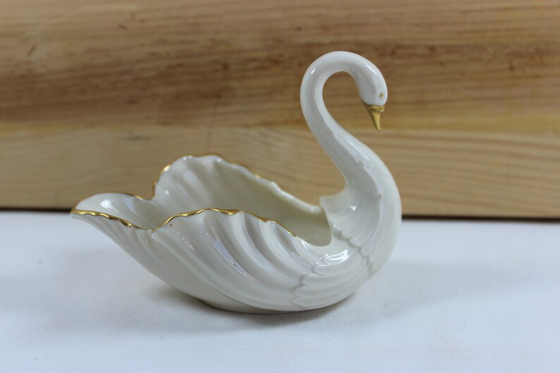 Lenox China 5 inch Swan with Gold Trim Trinket Dish Etsy