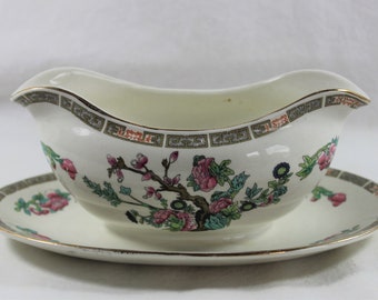 John Maddock and Sons Royal Vitreous China Indian Tree Gravy Boat with Underplate