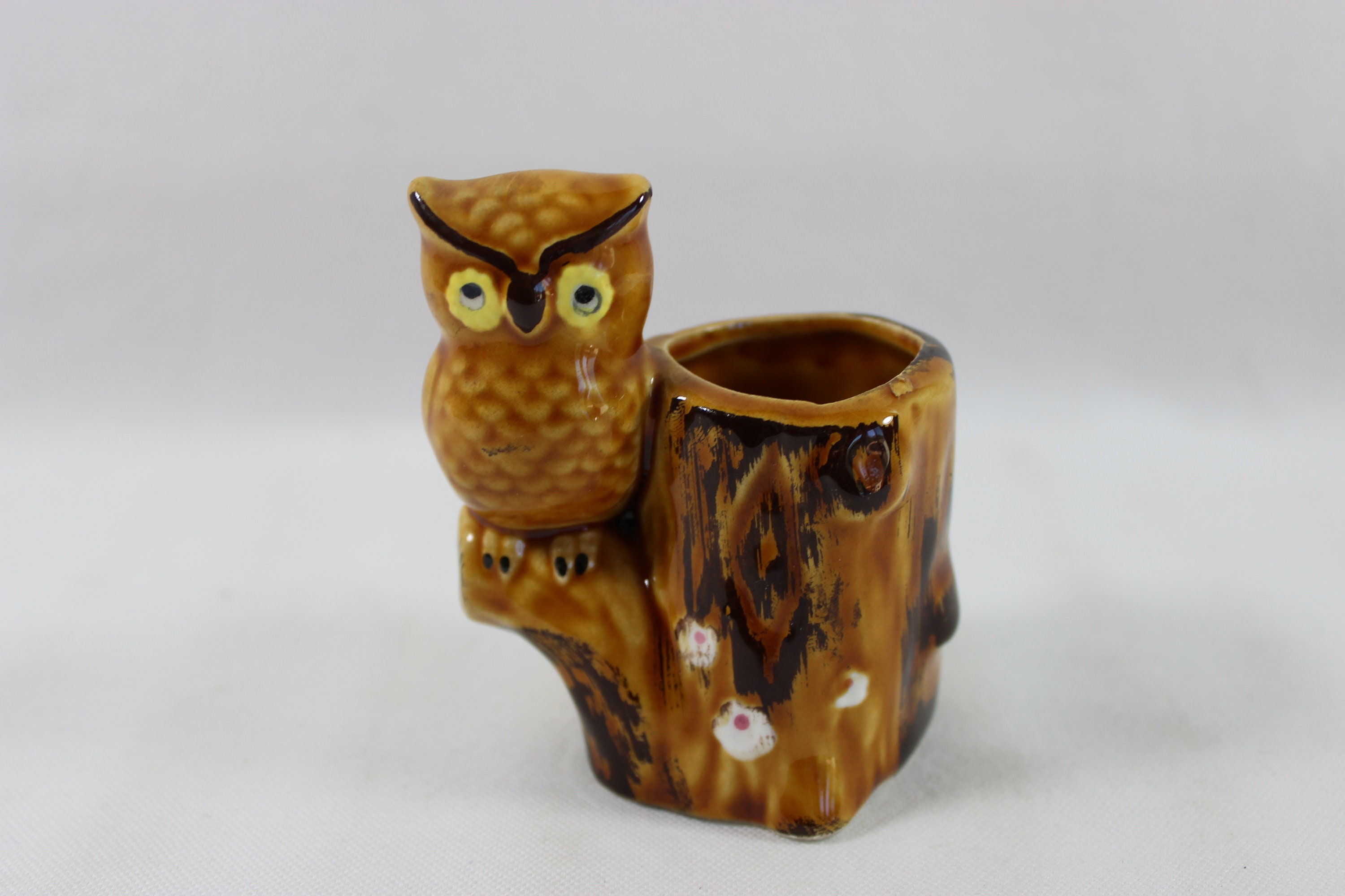 Mini Ceramic Owl Toothpick Holder Owl on Tree