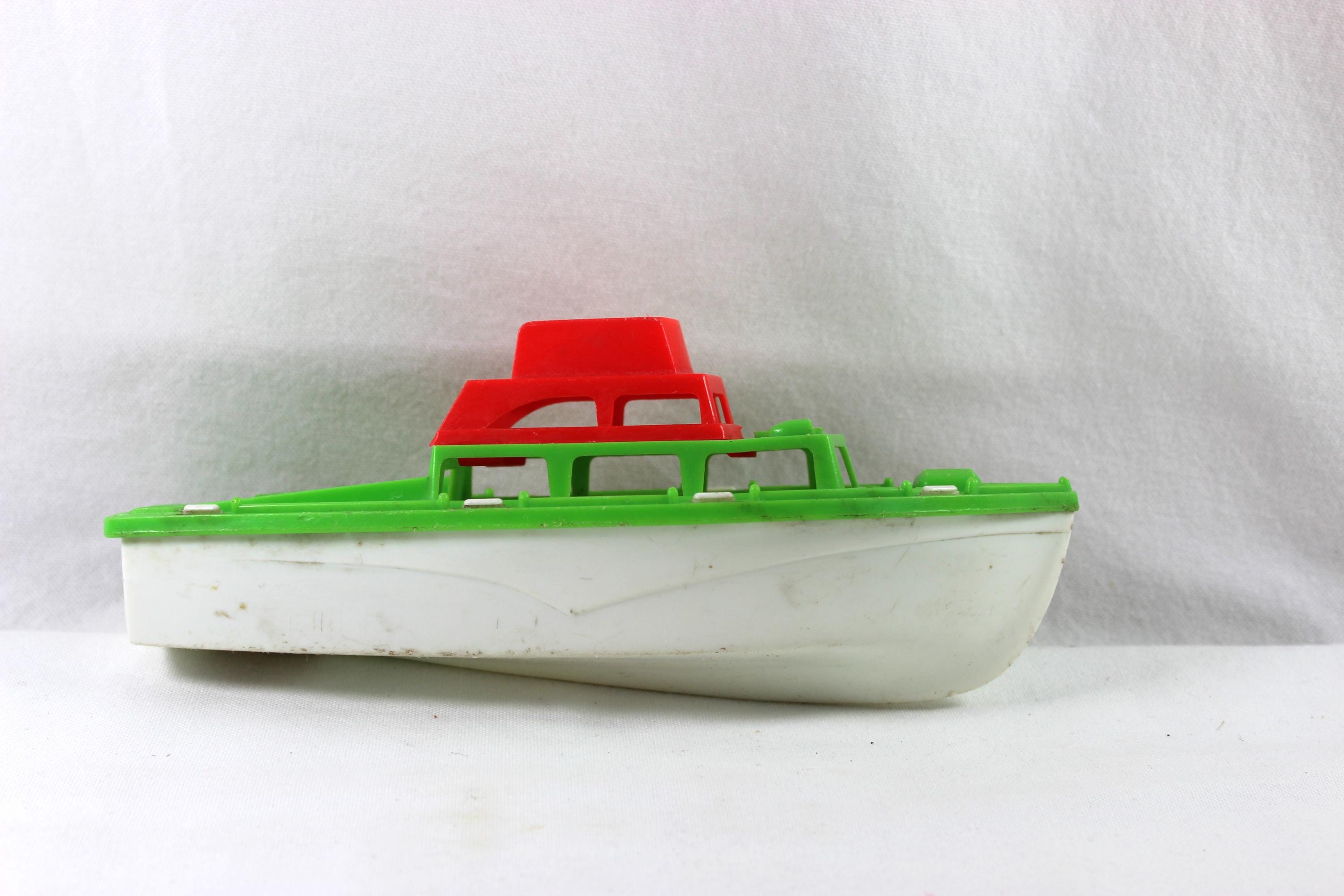 Vintage Red and Green Plastic Cabin Cruiser Boat Toy