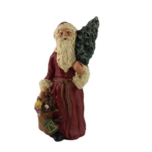 Vintage Santa Claus with Christmas Tree and Sack of Toys