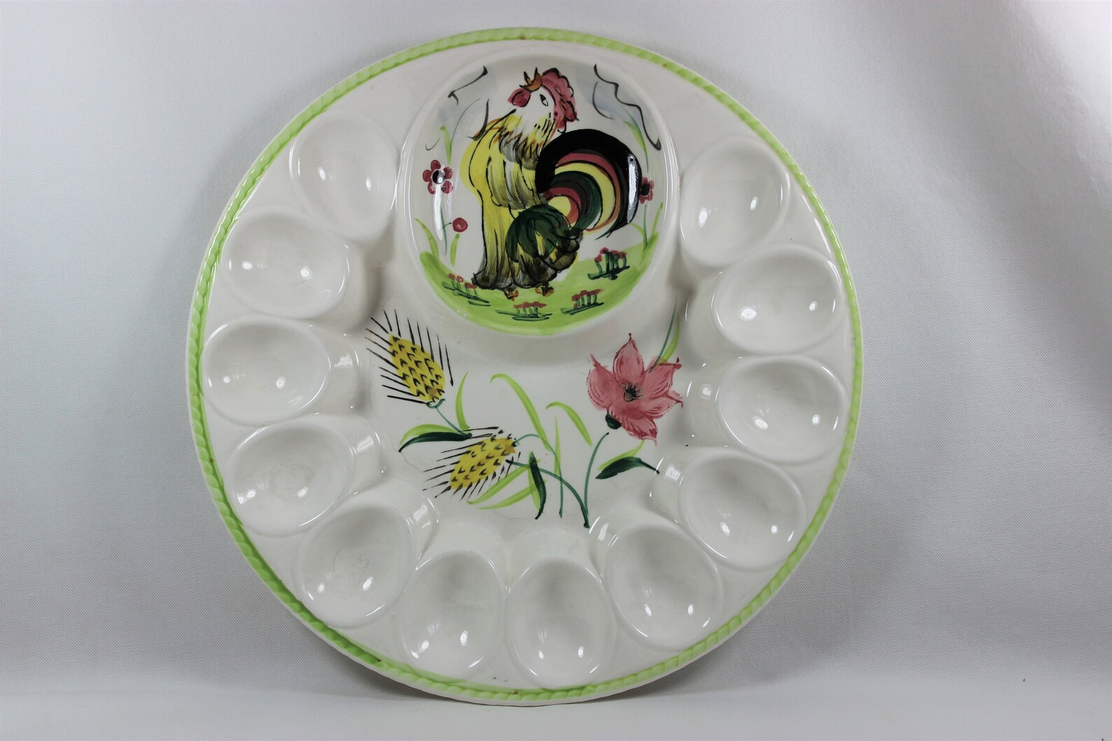 Embassy Quality Products Deviled Egg Plate With Rooster, Hand Painted
