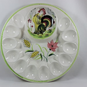 Embassy Quality Products Deviled Egg Plate with Rooster, Hand Painted