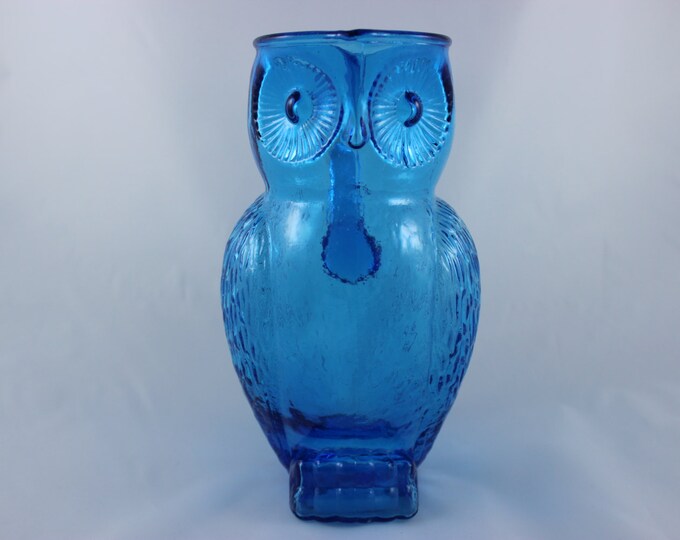 Blue Glass Owl Pitcher Etsy