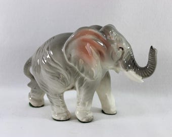 Vintage Gray Elephant with Pink Ears Figurine Japan