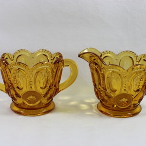 Vintage L.E. Smith Amber Moon and Stars Sugar and Creamer Set