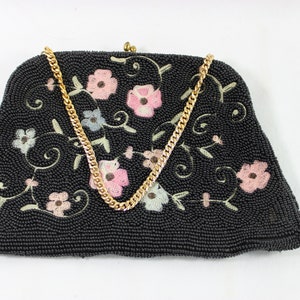 Vintage Bag by Joseph Hand Made Black Beaded Evening Bag Purse