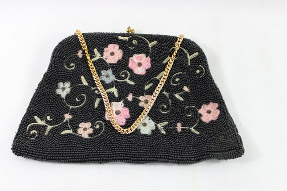 Vintage Beaded Purse Black Evening Bag Made in France