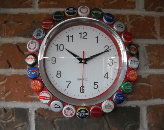 Beer Bottle Cap Clock in Red Etsy