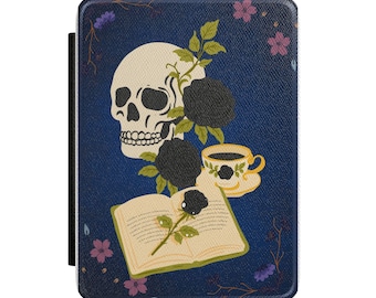 Skull, Book & Tea Kindle Case | Gothic Floral Reading Cover