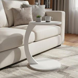 Moderner weißer C-förmiger Beistelltisch, minimalistischer Sofa-Beistelltisch, kleiner Nachttisch