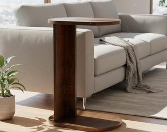 Round Side Table: Walnut Wood Finish - Compact Modern Design