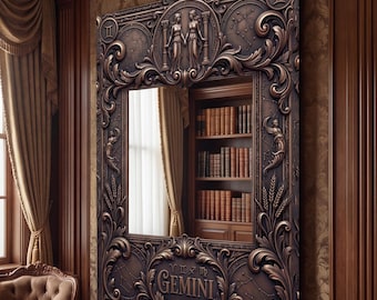 Gemini Zodiac Mirror Astrology Wall Decor Twin Sign Frame Vintage Horoscope Art Decorative Mirror