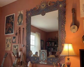 Tarot Astrology Mirror Wall Decor Celestial Zodiac Frame Mystical Room Art Spiritual Home Decor Large Statement Mirror