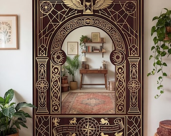 Espejo decorativo de pared con diseño del zodíaco: marco celestial astrológico, espejo de madera con símbolos del horóscopo.