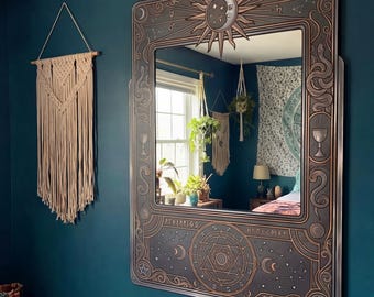 Espejo de tarot y astrología con marco del zodíaco celestial, decoración mística para pared, luna y estrellas, espejo espiritual.