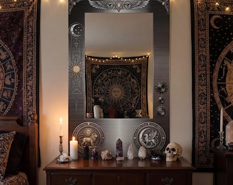 Tarot Zodiac Mirror Wall Decor, Mystical Astrology Mirror, Witchy Boho Home Decor, Celestial Esoteric Wall Mirror, Gothic Spiritual Art