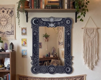 Tarot Astrology Mirror Celestial Zodiac Frame Moon Phase Wall Decor Spiritual Room Mirror Cosmic Home Accent