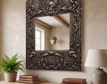Vierge, zodiaque, miroir, décoration, astrologie, art mural, cadre, horoscope, cadre vintage, cadeau déco