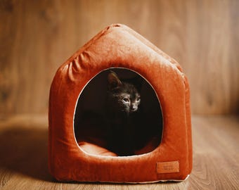 Velvet Pet House Bed for Small Dogs, Soft Indoor Cat Bed, Cozy Puppy House, Modern Pet Furniture, Gift for Pet