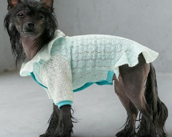 Vestido azul para perro, elegante atuendo para perro, ropa para perros pequeños, vestido de punto para perro con mangas, lindo vestido para cachorro, atuendo para chihuahua y yorkshire terrier, ropa para mascotas