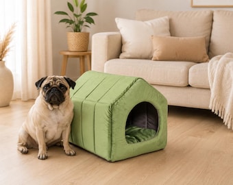 Cuccia per animali domestici in velluto verde, accogliente cuccia per gatti, cuccia per cani da interno, mobili moderni per animali domestici, cuccia per cani di piccola taglia e cuccia per cuccioli.