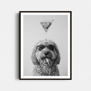 Cockapoo Dirty Martini Print, Funny Dog Cocktail Bar Wall Art, Quirky Kitchen Decor - Black & White