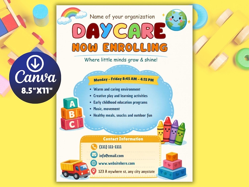 Colorful Daycare Flyer Canva Template Editable Preschool Marketing ...