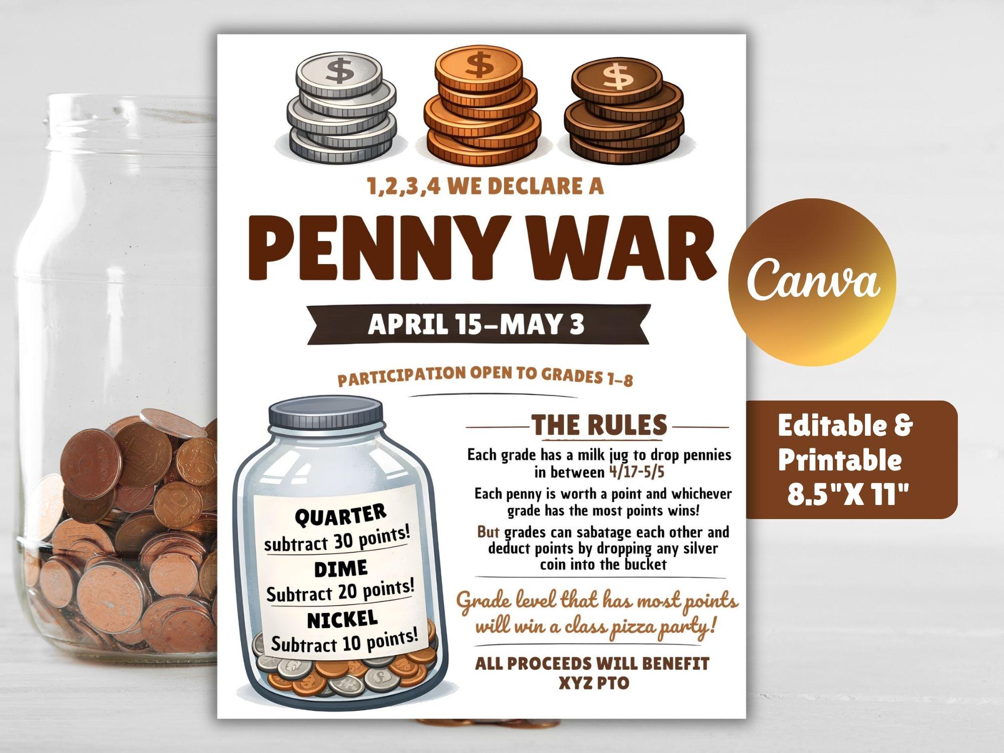 Penny War Flyer Editable Template, Coin Drive Fundraiser, Canva ...