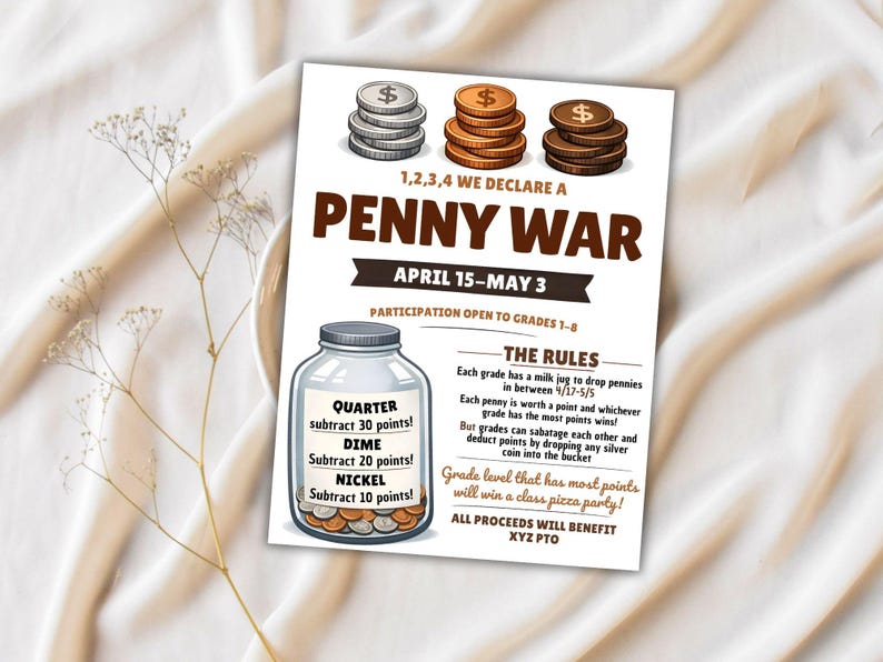 Penny War Flyer Editable Template, Coin Drive Fundraiser, Canva ...