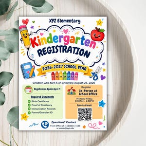Pre-K Registration Flyer Template, Preschool Enrollment Poster, Daycare Open House Leaflet, Editable School Admission Flyer,Digital Download editable flyer,preschool enroll,pre k enrollment,pre k flyer,prek registration,canva school flyer,early learning,school printable,school template,preschool flyer,registration sign,enrollment poster,daycare flyer Kindergarten Enrollment Flyer: Editable School Template (CANVA Template). Meet the Teacher Kindergarten Enrollment Registration Flyer, Editable