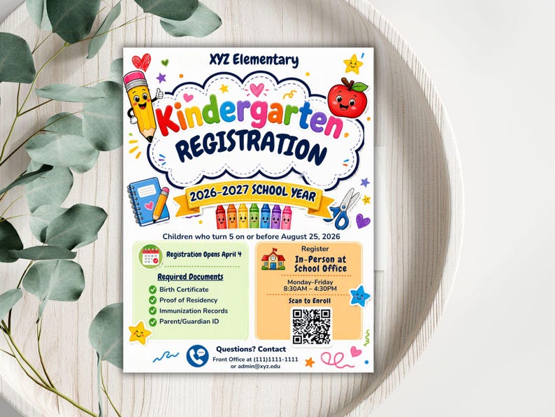 Pre-K Registration Flyer Template, Preschool Enrollment Poster, Daycare Open House Leaflet, Editable School Admission Flyer,Digital Download editable flyer,preschool enroll,pre k enrollment,pre k flyer,prek registration,canva school flyer,early learning,school printable,school template,preschool flyer,registration sign,enrollment poster,daycare flyer Kindergarten Enrollment Flyer: Editable School Template (CANVA Template). Meet the Teacher Kindergarten Enrollment Registration Flyer, Editable