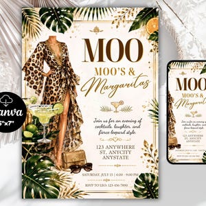Mumu & Margaritas party Invitation Digital Bachelorette Party Invitation Ladie Night Invitation Leopard Print Margaritas invitation Moo moos