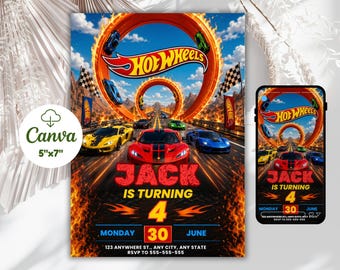 Editable Hot Cars Birthday Invitation, Hot Cars Let's Race Birthday Party Digital Invitation, Boys Birthday Card, Digital Download Template