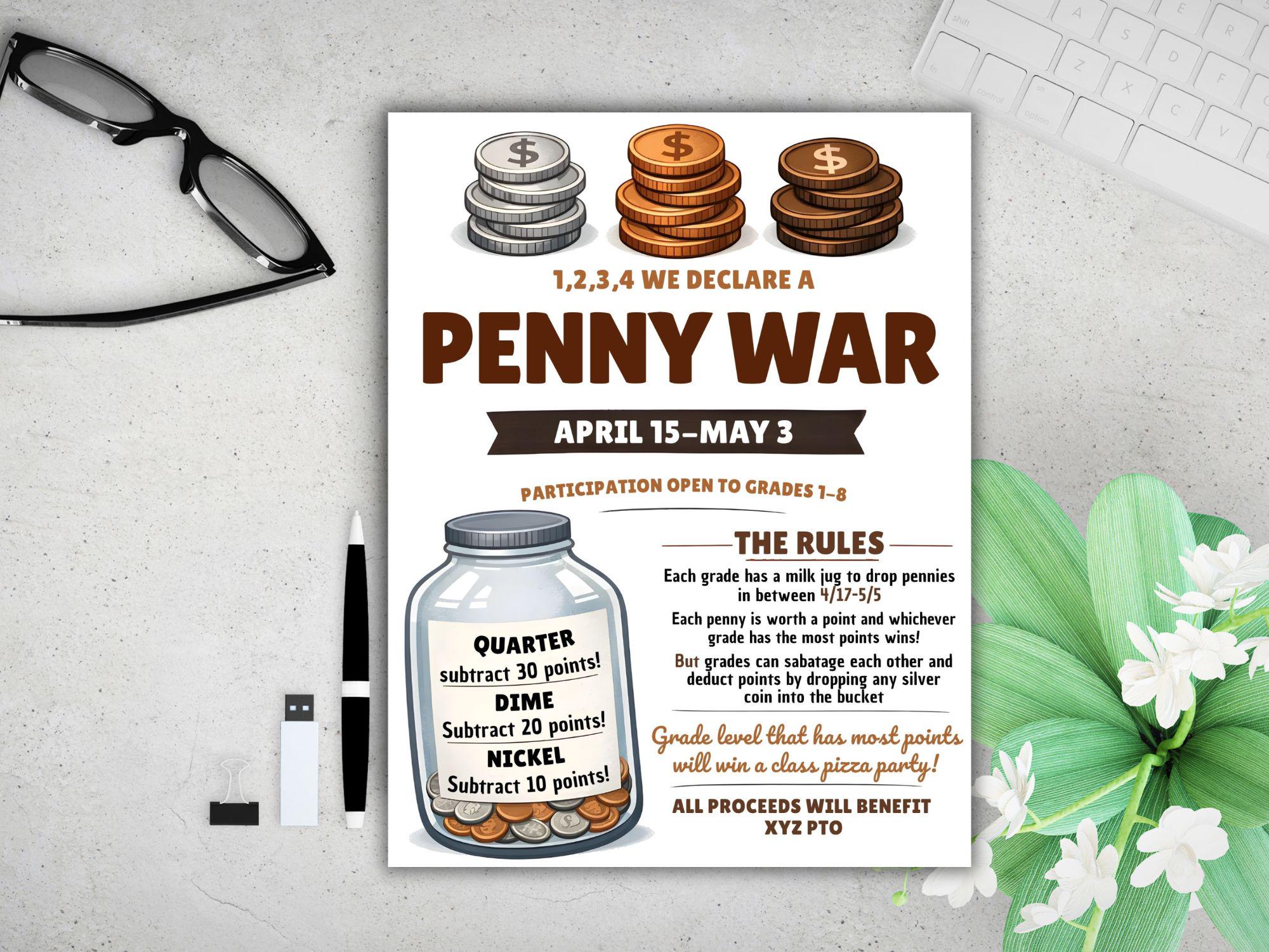 Penny War Flyer Editable Template, Coin Drive Fundraiser, Canva ...