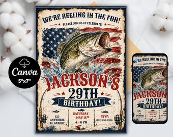 Bass Fishing Birthday Invitation: Reel Fun, Editable 5x7 (Digital Download)